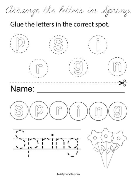 Spring- Arrange the letters Coloring Page