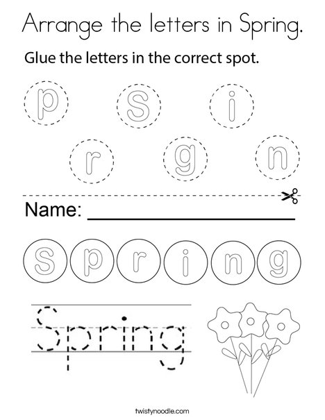 Spring- Arrange the letters Coloring Page