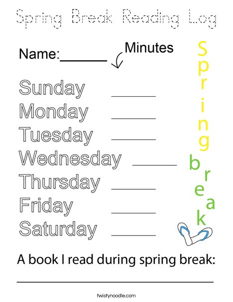 Spring Break Reading Log Coloring Page