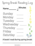 Spring Break Reading Log Coloring Page