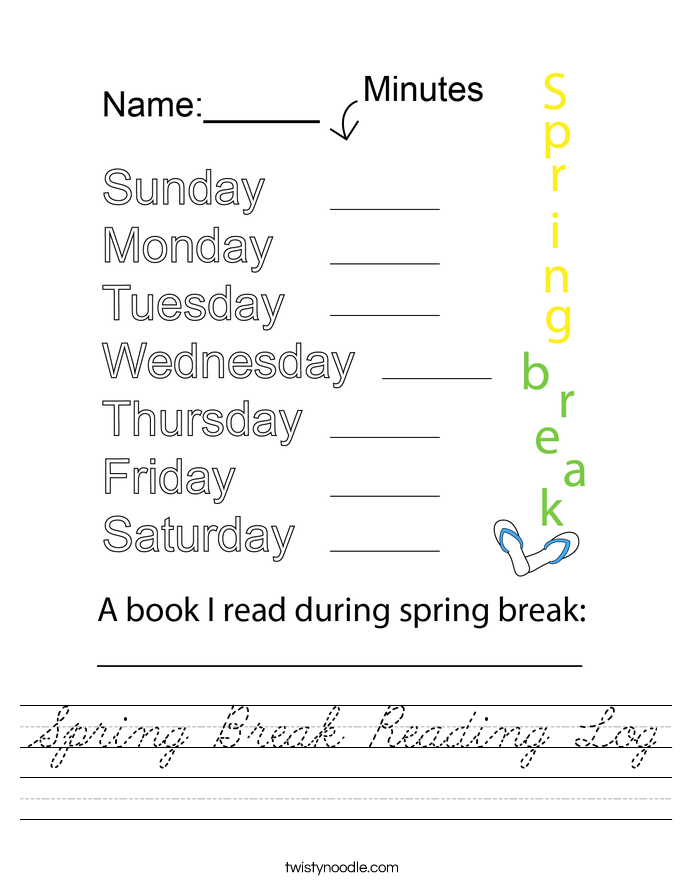 Spring Break Reading Log Worksheet