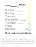 Spring Break Reading Log Worksheet