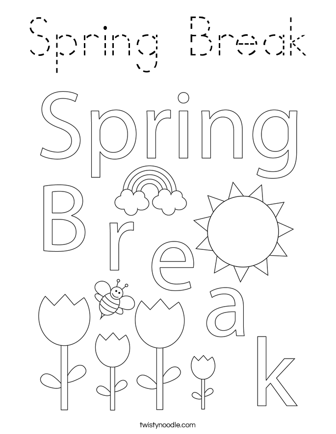 Spring Break Coloring Page - Tracing - Twisty Noodle