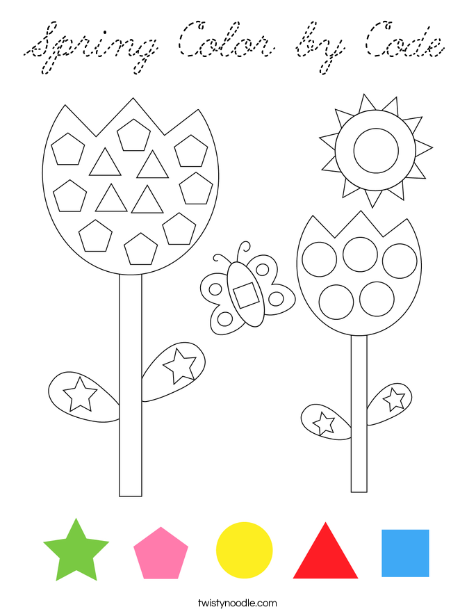 Spring Color by Code Coloring Page - Cursive - Twisty Noodle