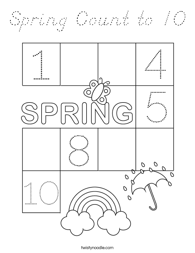 Spring Count to 10 Coloring Page