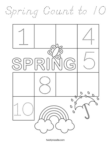 Spring Count to 10 Coloring Page