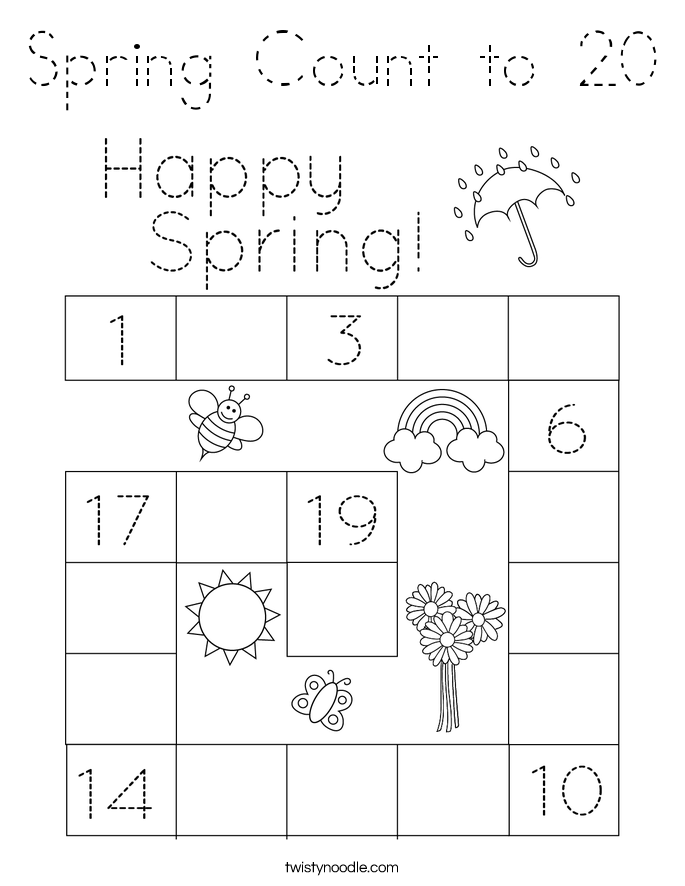 Spring Count to 20 Coloring Page