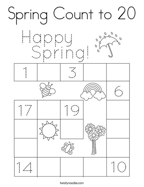 Spring Count to 20 Coloring Page