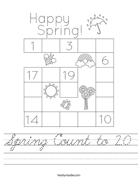 Spring Count to 20 Worksheet
