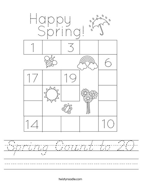 Spring Count to 20 Worksheet