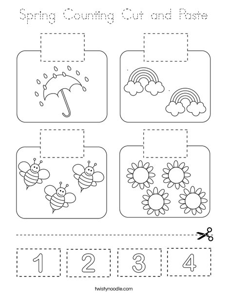 Spring Counting Cut and Paste Coloring Page