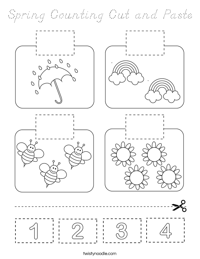 Spring Counting Cut and Paste Coloring Page