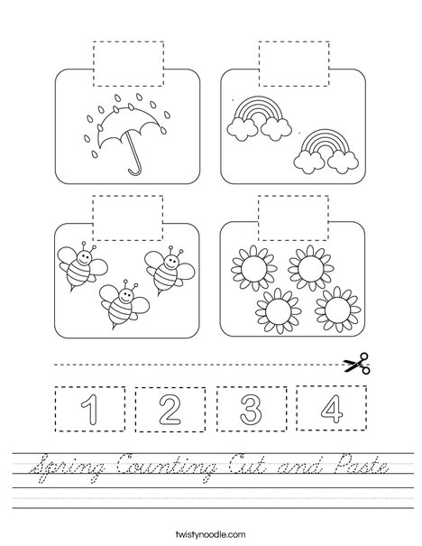 Spring Counting Cut and Paste Worksheet