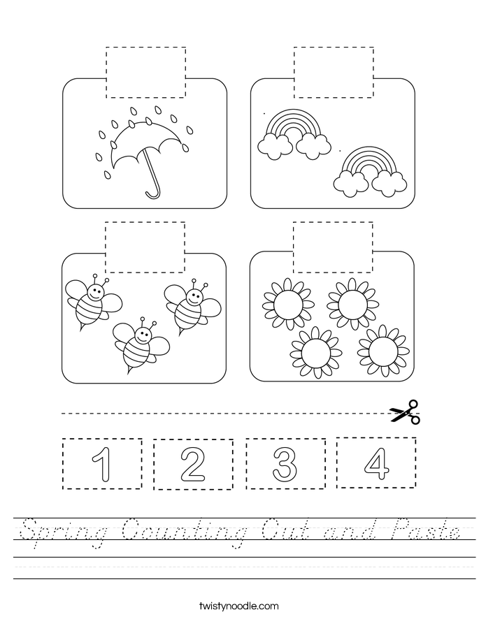 Spring Counting Cut and Paste Worksheet