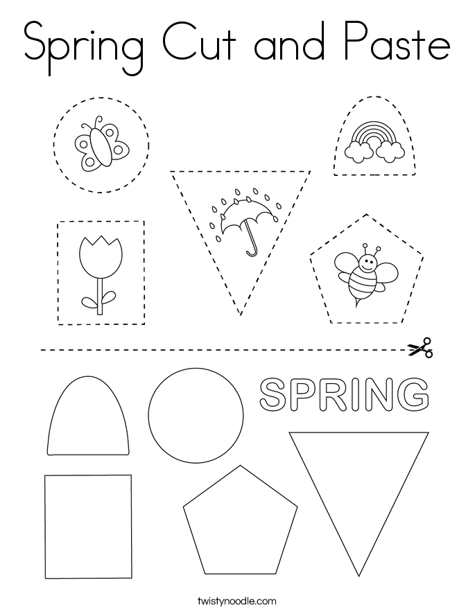 Spring Cut and Paste Coloring Page - Twisty Noodle