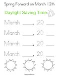 Spring Forward on March 12th Coloring Page