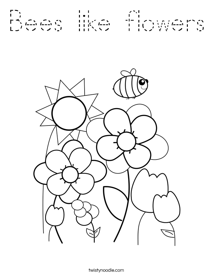 Bees Like Flowers Coloring Page - Tracing - Twisty Noodle