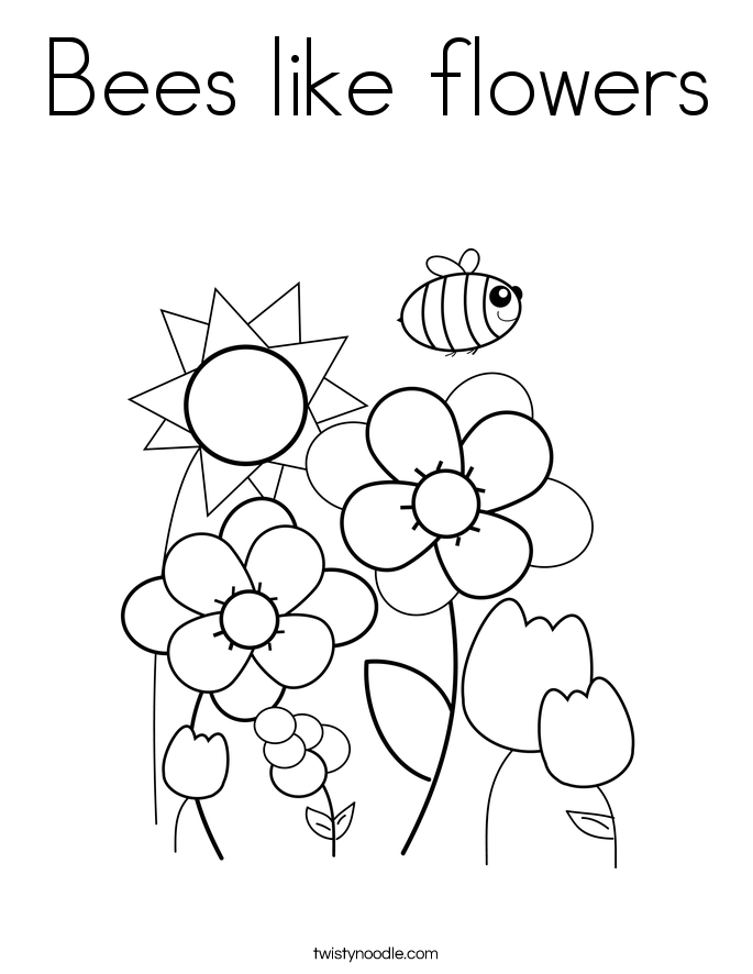 Bees like flowers Coloring Page