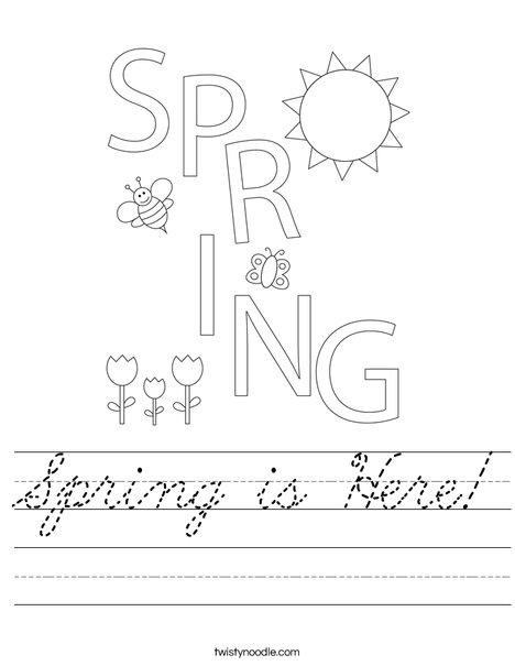 Spring is Here Worksheet - Cursive - Twisty Noodle