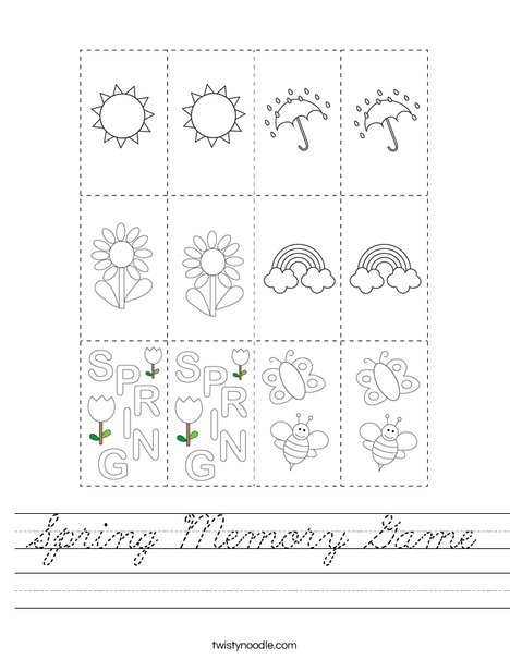 Spring Memory Game Worksheet