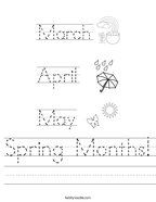Spring Months Handwriting Sheet