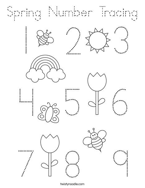 Spring Number Tracing Coloring Page