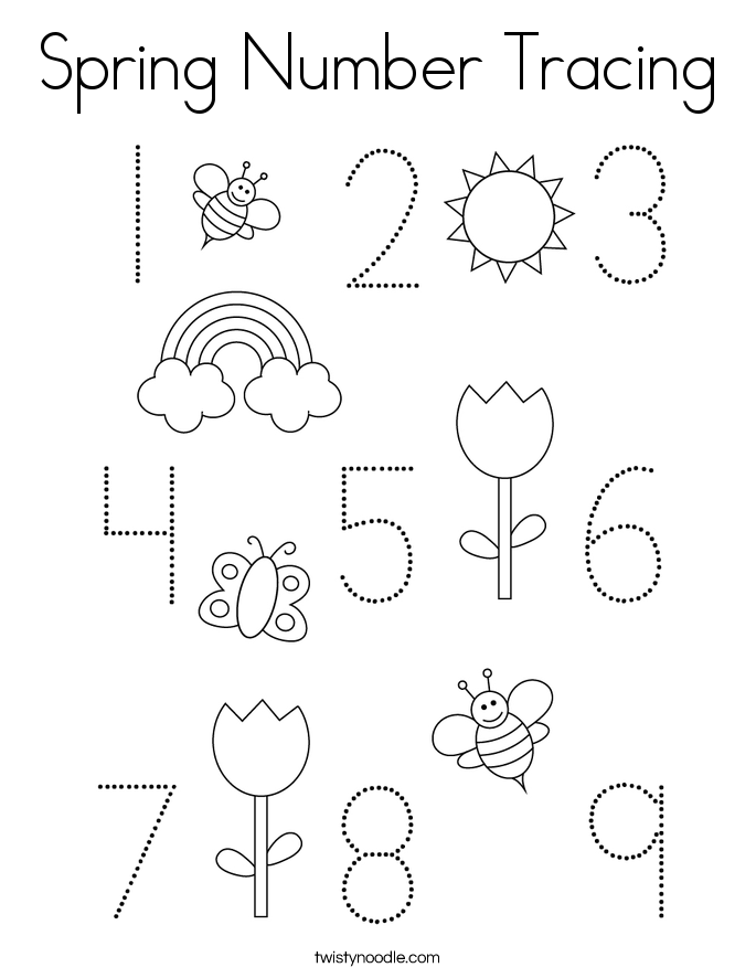 spring number tracing coloring page twisty noodle
