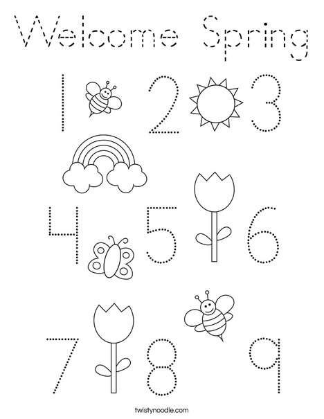 Spring Number Tracing Coloring Page