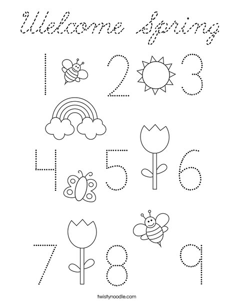 Spring Number Tracing Coloring Page