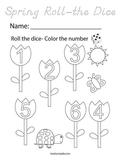 Spring Roll-the-Dice Coloring Page