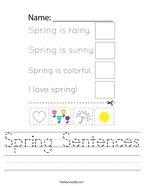 Spring Sentences Handwriting Sheet