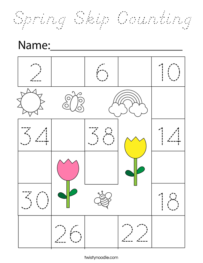 Spring Skip Counting Coloring Page