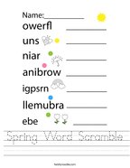 Spring Word Scramble Handwriting Sheet