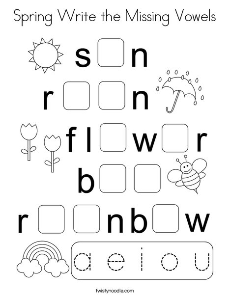 Spring Write the Missing Vowels Coloring Page