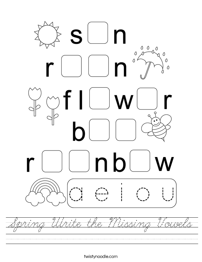 Spring Write the Missing Vowels Worksheet