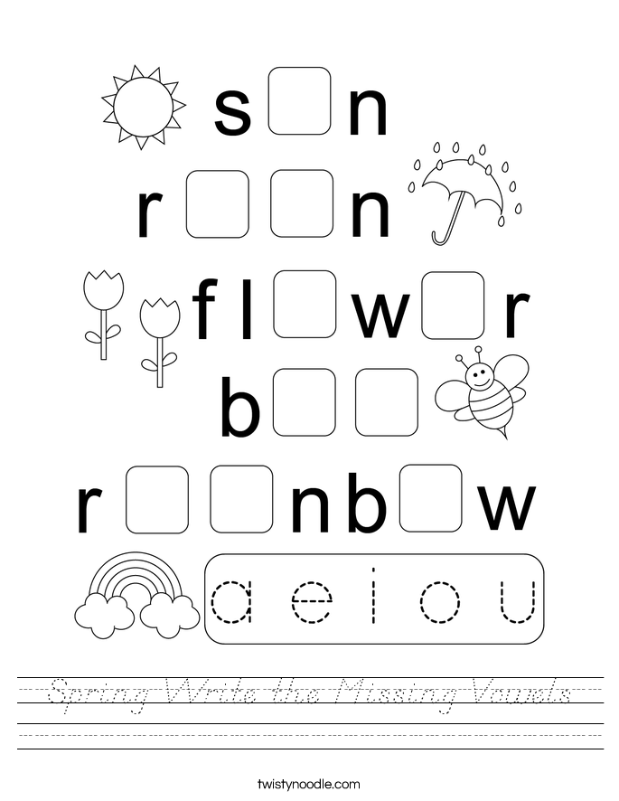 Spring Write the Missing Vowels Worksheet