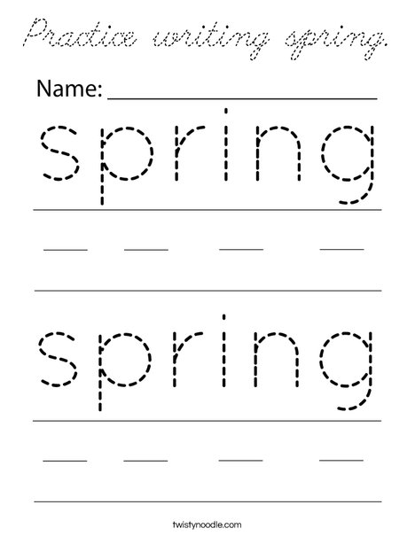 Spring Writing Practice Coloring Page