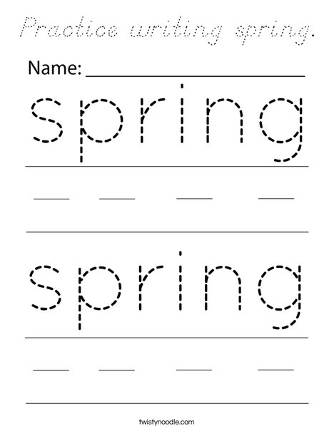 Spring Writing Practice Coloring Page