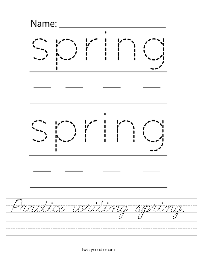 Practice writing spring. Worksheet