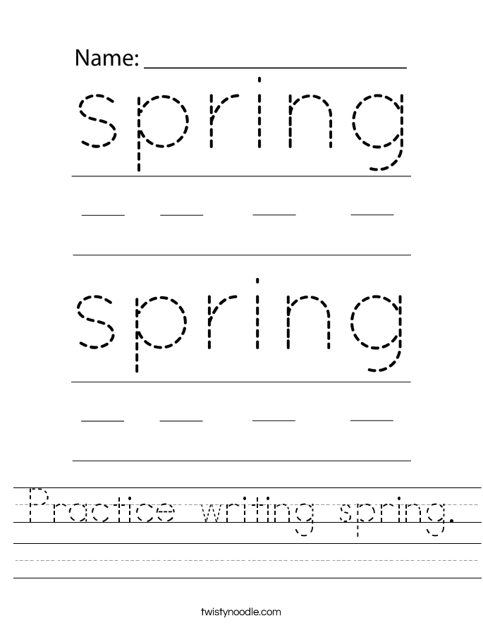 Practice writing spring. Worksheet
