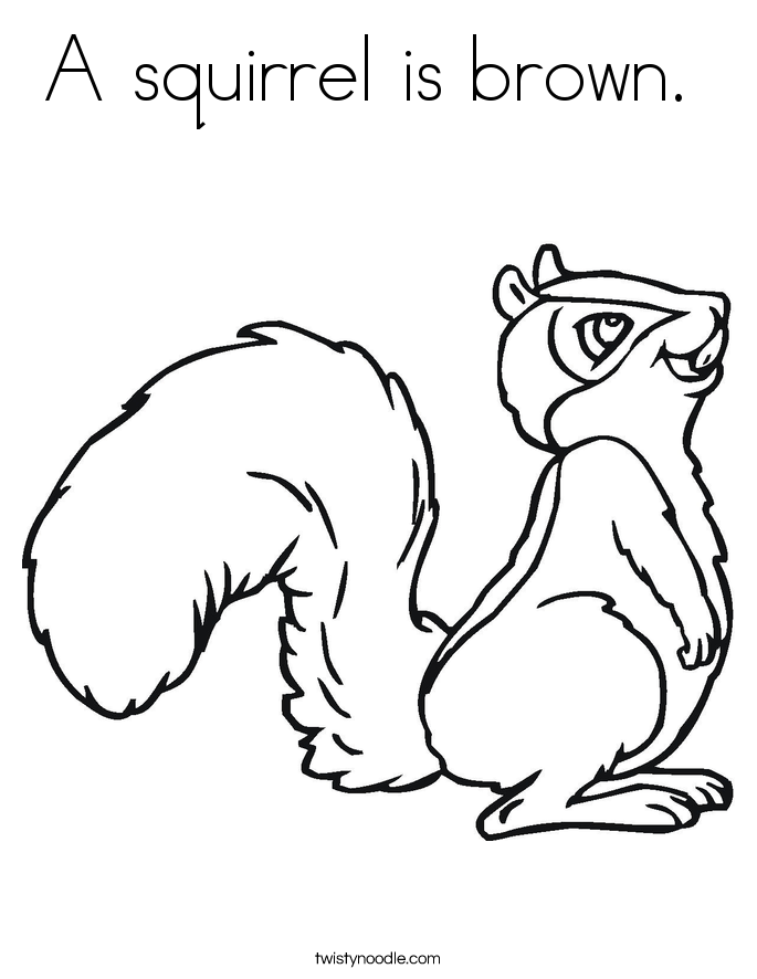 A squirrel is brown.  Coloring Page