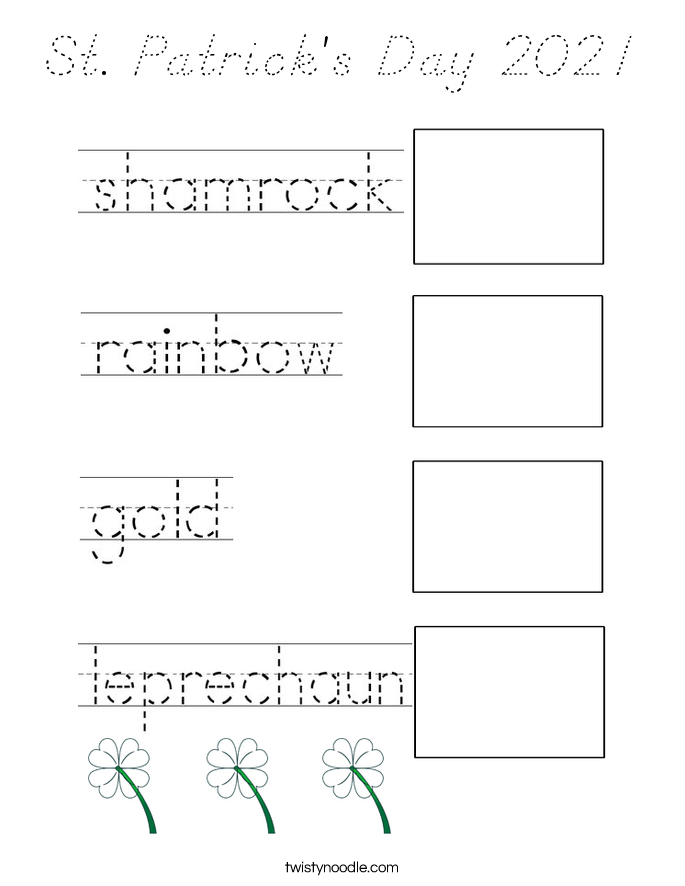 St Patrick's Day 2021 Coloring Page - D'Nealian - Twisty Noodle