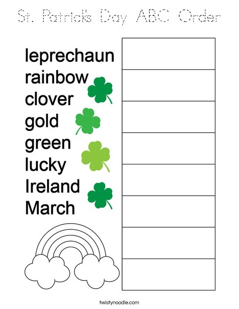 St. Patrick's Day ABC Order Coloring Page