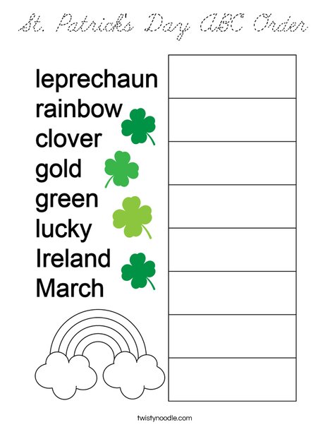 St. Patrick's Day ABC Order Coloring Page