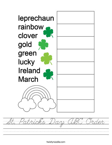 St. Patrick's Day ABC Order Worksheet
