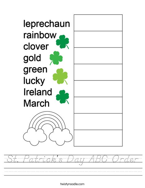 St. Patrick's Day ABC Order Worksheet