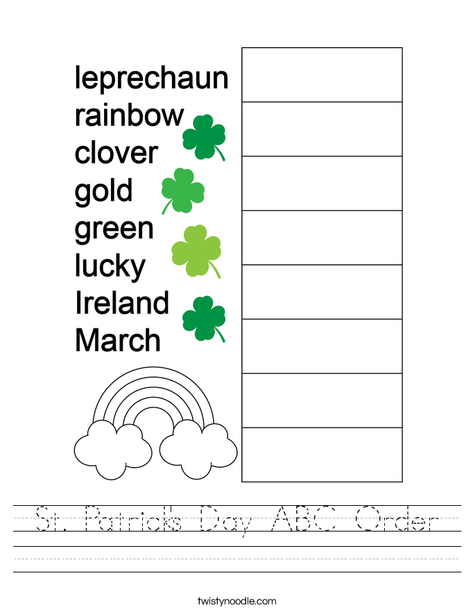St. Patrick's Day ABC Order Worksheet
