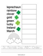 St Patrick's Day ABC Order Handwriting Sheet