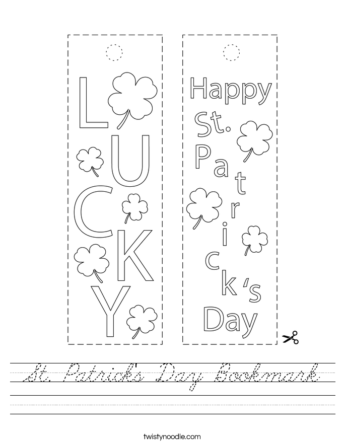 St. Patrick's Day Bookmark Worksheet