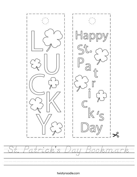 St. Patrick's Day Bookmark Worksheet